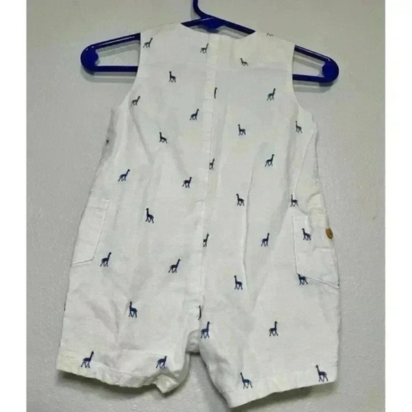 Janie and Jack Kids Romper White Giraffe Print Sleeveless Button Closure sz 6-9M - Picture 9 of 12